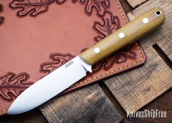 Lishen Knives: Orson 2 - AEB-L - Natural Canvas Micarta - Brass Pins - LK30AJ011