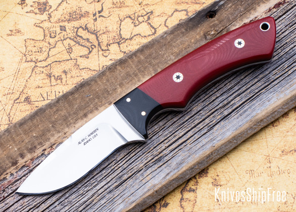 Alan Warren Custom Knives: #2567 Drop Point Hunter - Red G10 - Black G10 Liners - G10 Bolsters w/Bronze Pins - Mosaic Pins - CPM 154