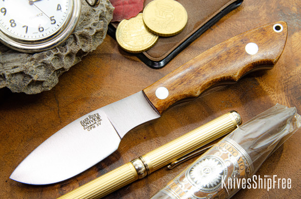 Bark River Knives: Mini Canadian - CPM-3V - Dark Curly Maple - Forest Green Liners