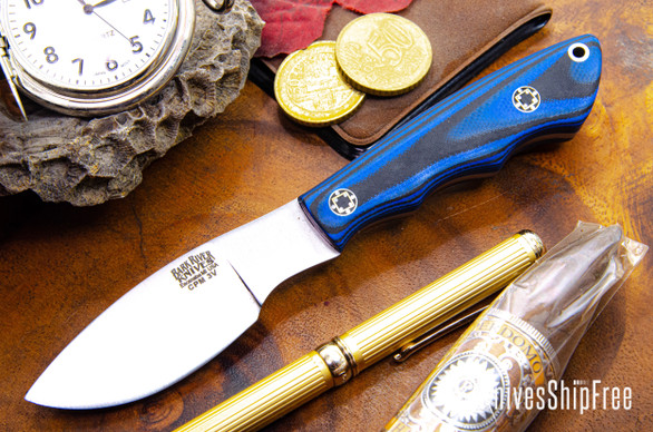 Bark River Knives: Mini Canadian - CPM-3V - Blue & Black Suretouch - Matte - Mosaic Pins