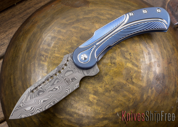 Todd Begg Knives: Steelcraft Series - Field Marshall - Blue & Silver Titanium - Thor Damasteel - F