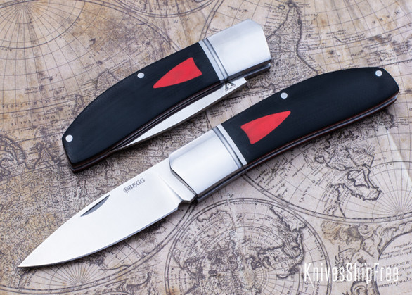 Begg Knives: Black Widow Drop Point - Slipjoint - Black G-10 - Red Liners