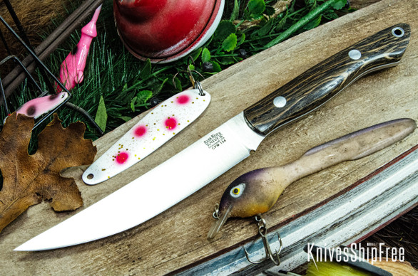 Bark River Knives: Kalahari Mini-Sportsman - CPM 154 - Bog Oak - White Liners