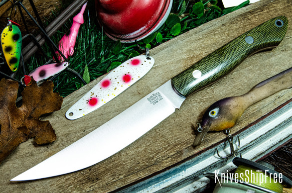 Bark River Knives: Kalahari Mini-Sportsman - CPM 154 - Green Canvas Micarta - Red Liners