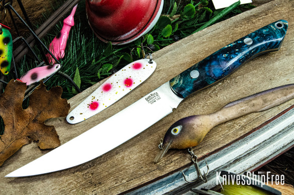 Bark River Knives: Kalahari Mini-Sportsman - CPM 154 - Teal & Purple Maple Burl