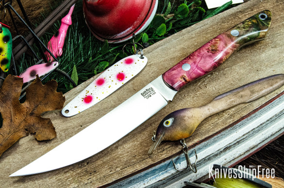 Bark River Knives: Kalahari Mini-Sportsman - CPM 154 - Salmon & Green Maple Burl