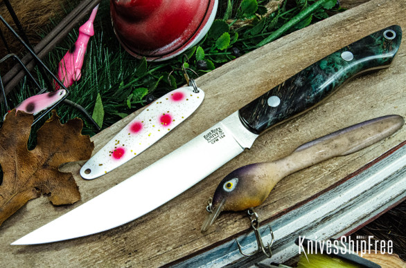 Bark River Knives: Kalahari Mini-Sportsman - CPM 154 - Black & Green Maple Burl - Natural Liner