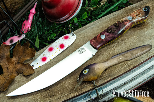 Bark River Knives: Kalahari Mini-Sportsman - CPM 154 - Cherry & Salmon Maple Burl - Yellow Liner