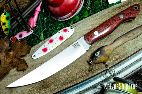 Bark River Knives: Kalahari Mini-Sportsman - CPM 154 - Red Linen Micarta - White Liners