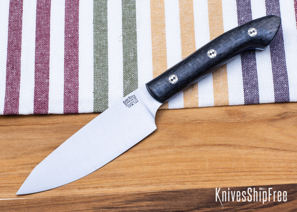 Bark River Knives: Petty Z - CPM-154 - Black Carbon Fiber - Blue Liners - Mosaic Pins