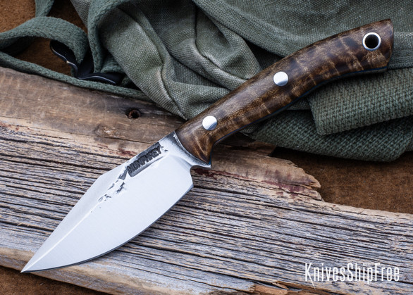 Lon Humphrey Knives: Blacktail - Forged 52100 - Curly Maple - Blue Liners - LH22CJ040