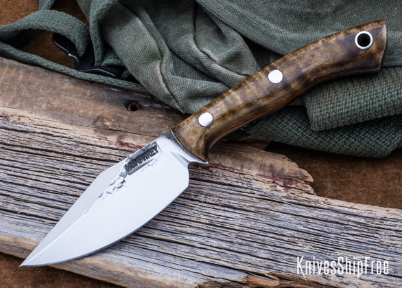 Lon Humphrey Knives: Blacktail - Forged 52100 - Curly Maple - Orange Liners - LH22CJ048