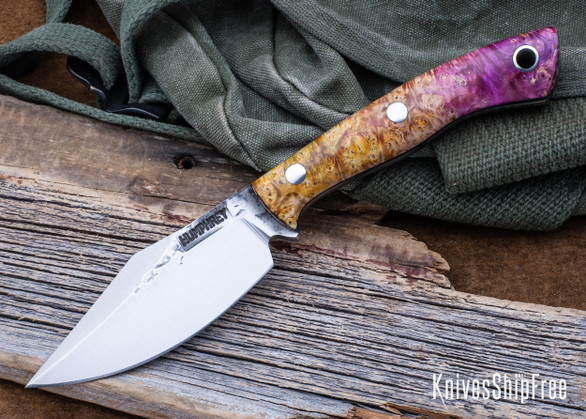 Lon Humphrey Knives: Blacktail - Forged 52100 - Box Elder Burl - Black Liners - LH22CJ085