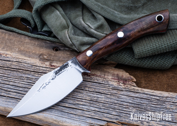 Lon Humphrey Knives: Blacktail - Forged 52100 - Box Elder Burl - Red Liners - LH22CJ089