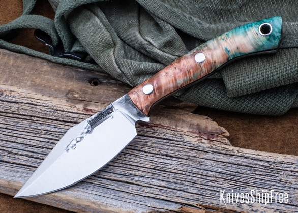 Lon Humphrey Knives: Blacktail - Forged 52100 - Box Elder Burl - Black Liners - LH22CJ095