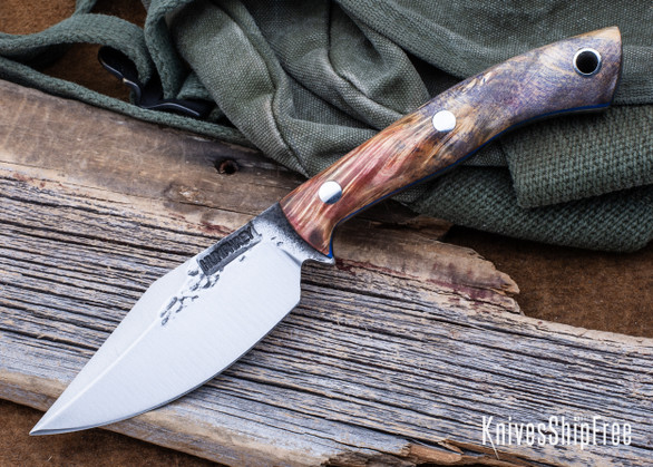 Lon Humphrey Knives: Blacktail - Forged 52100 - Box Elder Burl - Blue Liners - LH22CJ107