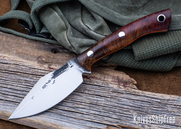 Lon Humphrey Knives: Blacktail - Forged 52100 - Box Elder Burl - Orange Liners - LH22CJ111