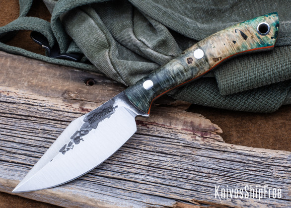 Lon Humphrey Knives: Blacktail - Forged 52100 - Box Elder Burl - Orange Liners - LH22CJ119