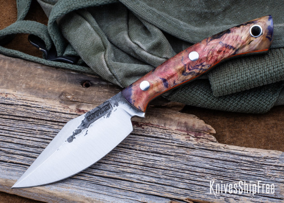 Lon Humphrey Knives: Blacktail - Forged 52100 - Box Elder Burl - Orange Liners - LH22CJ120