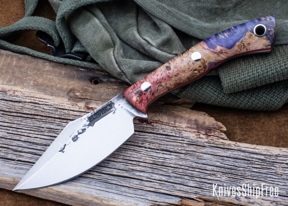 Lon Humphrey Knives: Blacktail - Forged 52100 - Box Elder Burl - Red Liners - LH22CJ126