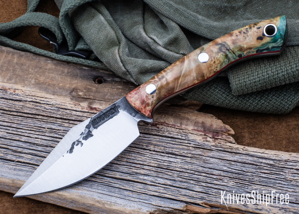 Lon Humphrey Knives: Blacktail - Forged 52100 - Box Elder Burl - Red Liners - LH22CJ128