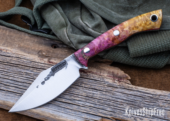 Lon Humphrey Knives: Blacktail - Forged 52100 - Box Elder Burl - Red Liners - LH22CJ130