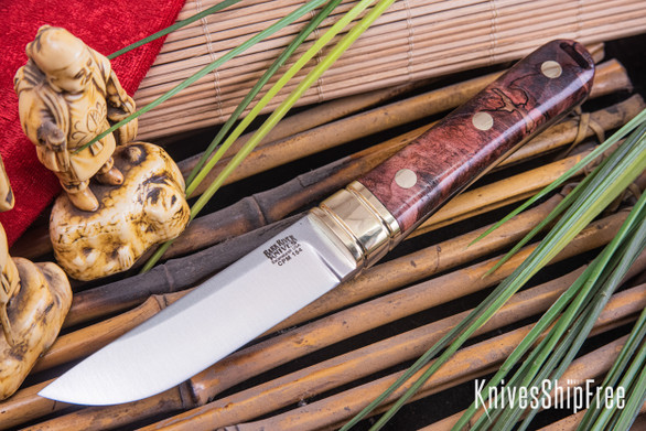 Bark River Knives: Kitsune Tanto - CPM 154 - Brass Bolster - Hellfire Maple Burl #2