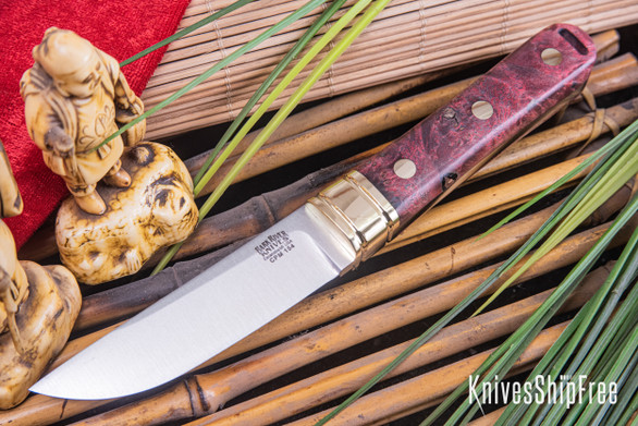 Bark River Knives: Kitsune Tanto - CPM 154 - Brass Bolster - Hellfire Maple Burl #3