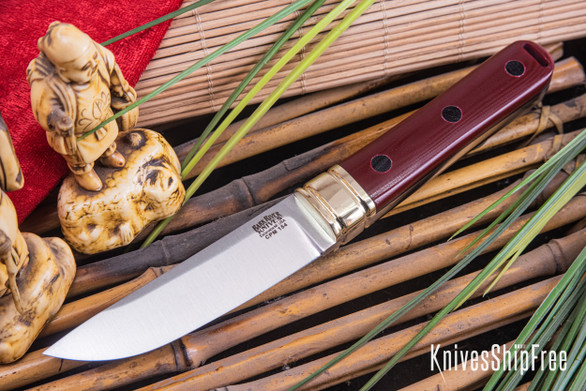 Bark River Knives: Kitsune Tanto - CPM 154 - Brass Bolster - Red G-10 - Black Liners & Pins