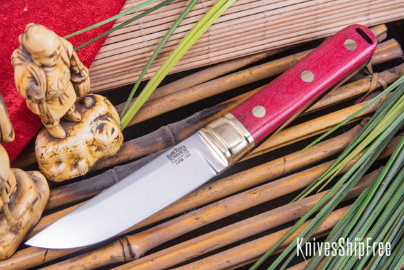 Bark River Knives: Kitsune Tanto - CPM 154 - Brass Bolster - Red Linen Micarta - Black Liners