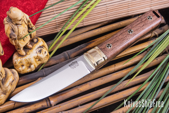 Bark River Knives: Kitsune Tanto - CPM 154 - Brass Bolster - Walnut Burl - Mosaic Pins #1