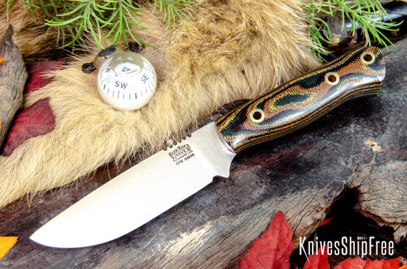 Bark River Knives: Bravo Necker 2 - CPM-S45VN - Snakeskin Burgundy Canvas Micarta - Natural Liners - Hollow Brass Pins