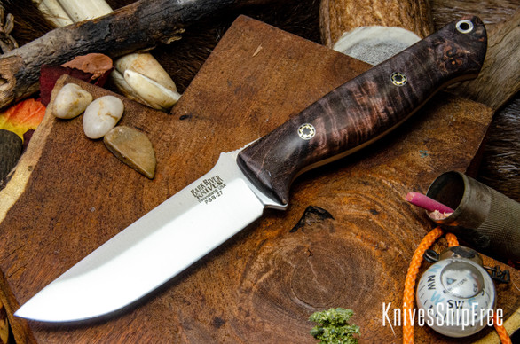 Bark River Knives: Gunny - PSB-27 - Purple & Black Tigertail Maple Burl - Mosaic Pins