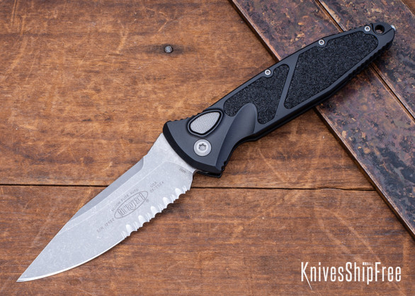 Microtech: Socom Elite - Auto - Single Edge - Partial Serrated Apocalyptic STD Blade - Black Aluminum Handle - 160A-11-AP