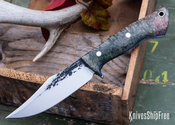 Lon Humphrey Knives: Parabellum - Forged 52100 - Box Elder Burl - Blue Liners - LH10FJ110
