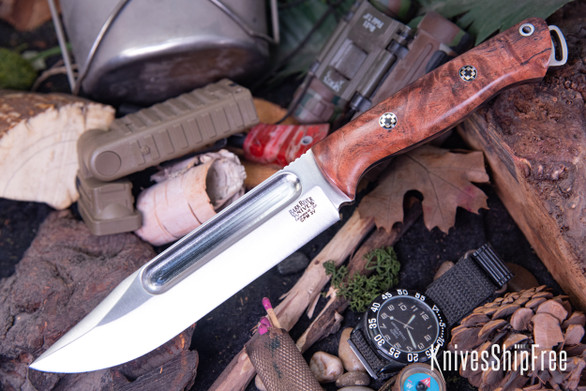 Bark River Knives: Squad Leader II - CPM 3V - Salmon Maple Burl - Mosaic Pins