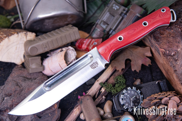 Bark River Knives: Squad Leader II - CPM 3V - Red Linen Micarta - Glow Liner - Hollow Pins