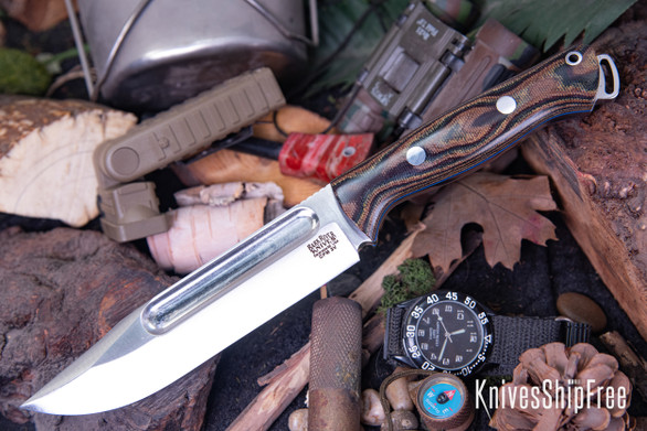 Bark River Knives: Squad Leader II - CPM 3V - Snakeskin Burgundy Canvas Micarta - Blue Liners