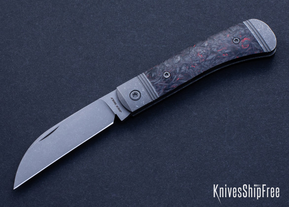 Jack Wolf Knives: Venom Jack - Dark Matter Red Fat Carbon - CPM-S90V - Blast & Tumbled