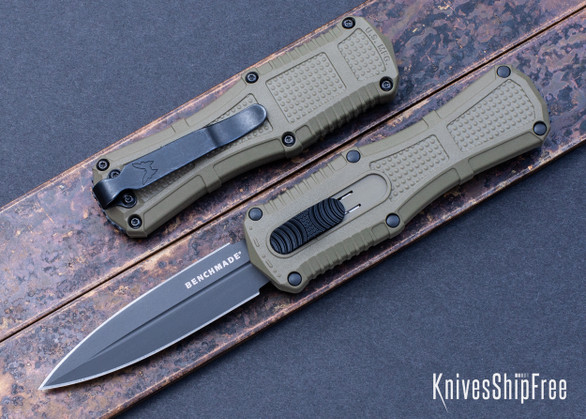 Benchmade Knives: 3375GY-1 Mini Claymore - OTF Auto - Ranger Green Grivory - Dagger - CPM-D2 - Smoke Gray PVD