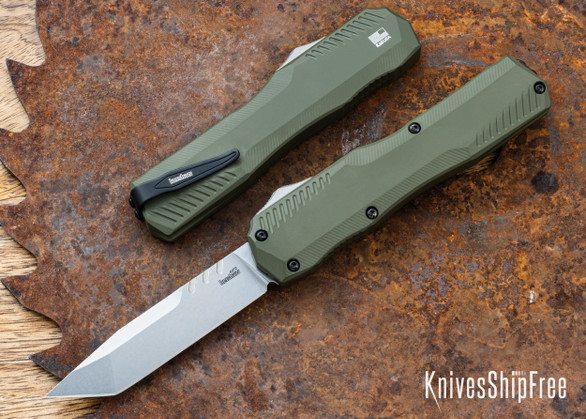 Kershaw Knives: Livewire - OTF Auto - Olive Green Aluminum - CPM-MagnaCut - Stonewashed Tanto - 9000TOLSW