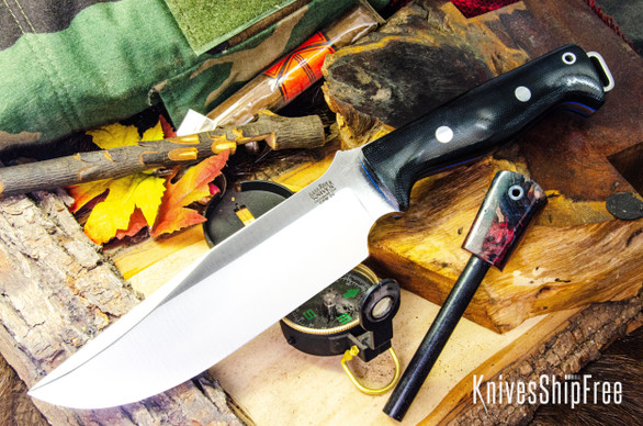 Bark River Knives: Bravo Survivor - CPM 3V - Black Canvas Micarta - Blue Liners