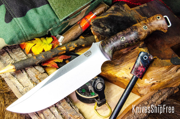 Bark River Knives: Bravo Survivor - CPM 3V - Black & Brown Maple Burl - Mosaic Pins