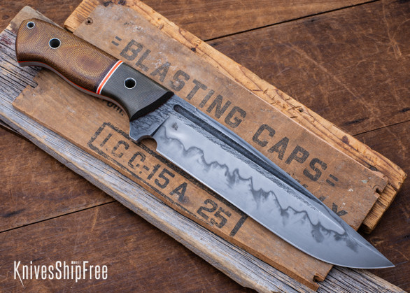 Bradshaw Blades: Bowie 1-Off - Green Canvas & Vintage Micarta - 1095 Carbon Steel - BB16IJ001