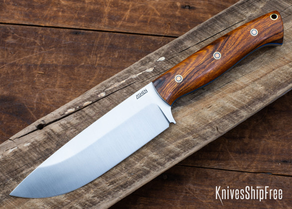 Lishen Knives: Bushdog - Desert Ironwood - Mosaic Pins - Blue Liners - LK17IJ034
