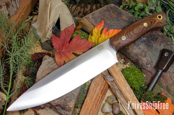 Bark River Knives: Aurora III - CPM 3V - Brown Canvas Micarta - Brass Pins