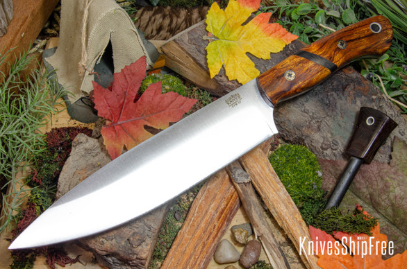 Bark River Knives: Aurora III - CPM 3V - Desert Ironwood - Carbon Fiber Spacer - Black Liners - Mosaic Pins