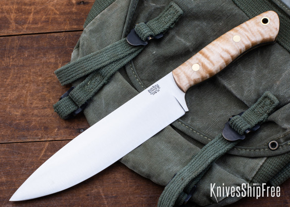 Bark River Knives: Aurora III - CPM 3V - Natural Curly Maple - Natural Liners - Brass Pins