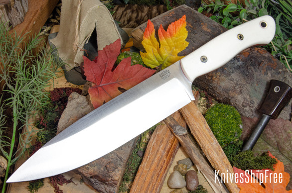 Bark River Knives: Aurora III - CPM 3V - White Linen Micarta - Red Liners - Mosaic Pins
