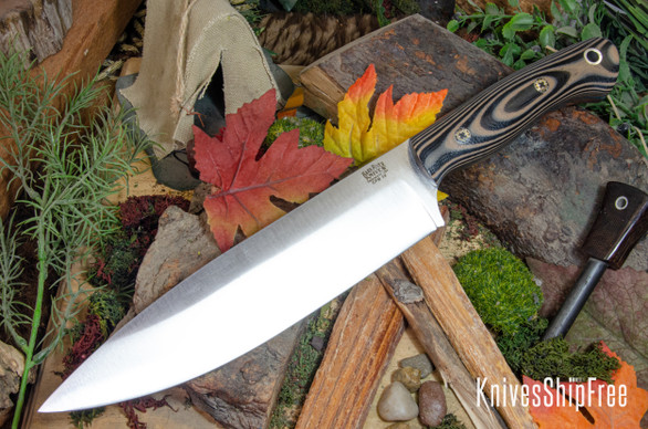 Bark River Knives: Aurora III - CPM 3V - Brown & Black G-10 - Forest Green Liners - Mosaic Pins